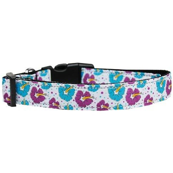 Unconditional Love Blue and Purple Hibiscus Flower Nylon Dog Collar Medium UN751458